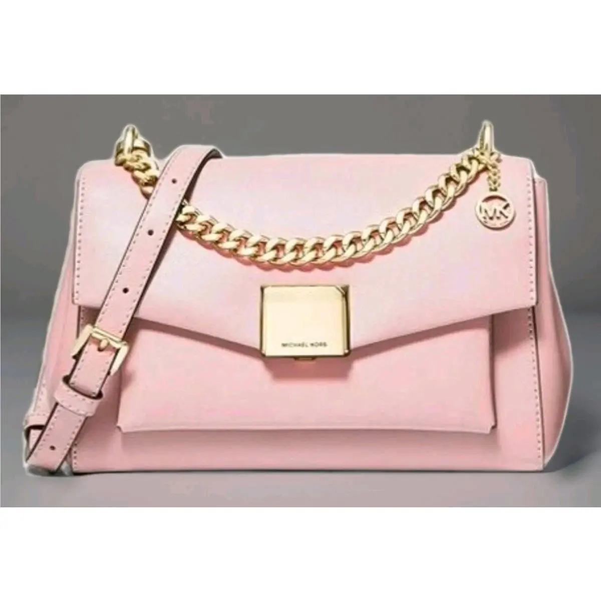Michael Kors Lita MD Powder Blush Pink Gold Chain Crossbody Shoulder Bag