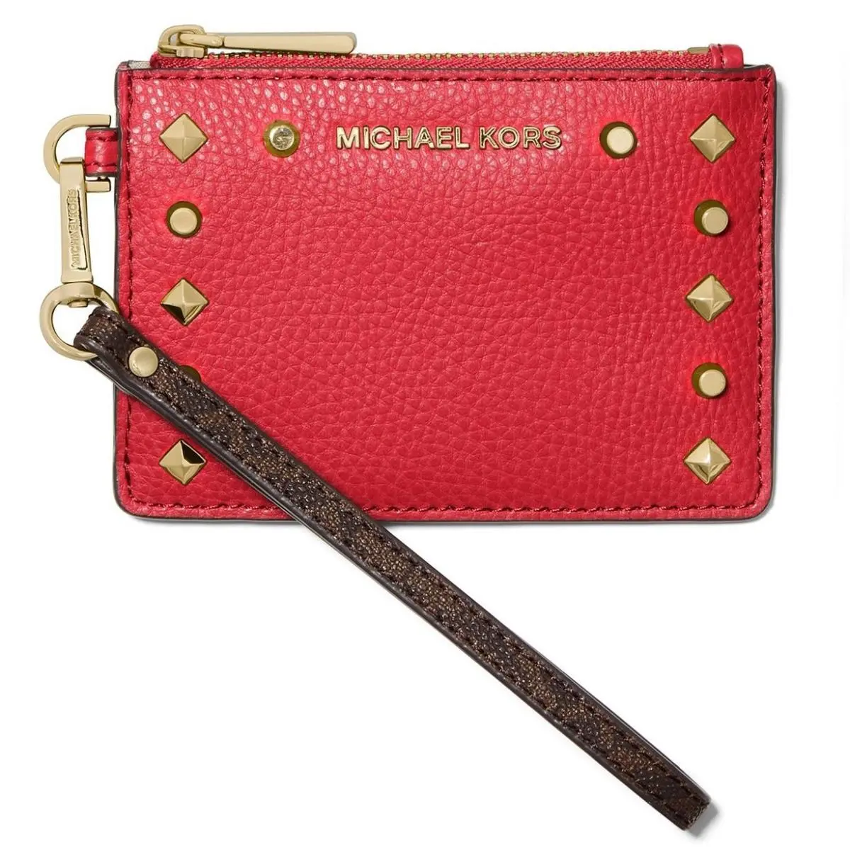 Michael Kors Women S Signature Jet Set Small Top Zip Card Case Wallet Crimson