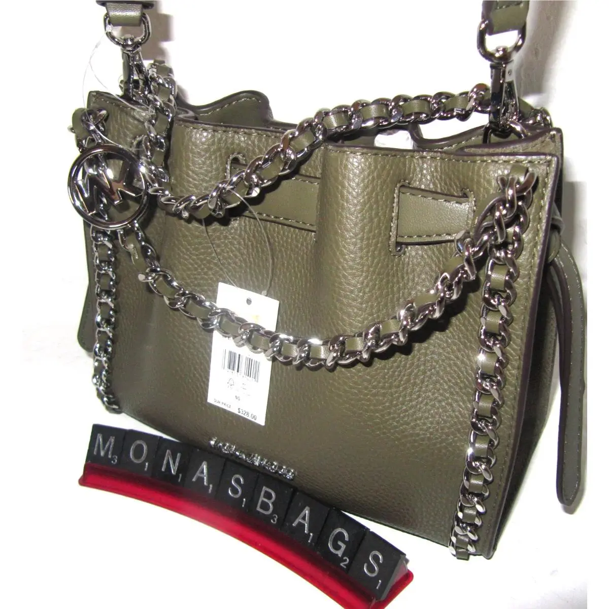 Michael Kors Mina Small Crossbody Bag Olive Green Bag Silver Cha