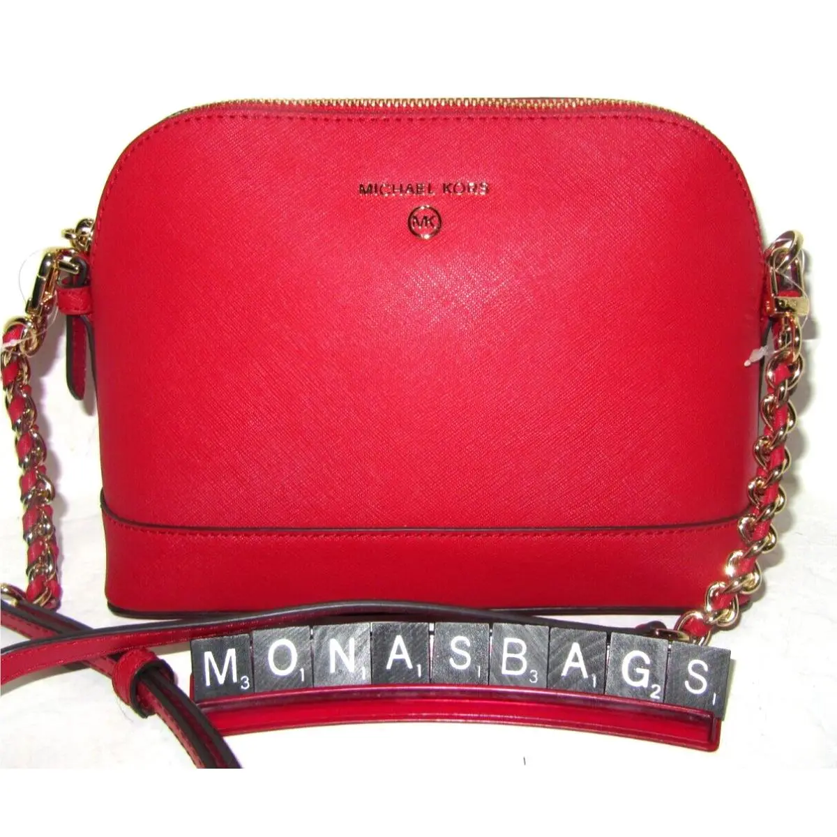 Michael Kors Jet Set Charm Large Dome Crossbody Bag Crimson Red Leather
