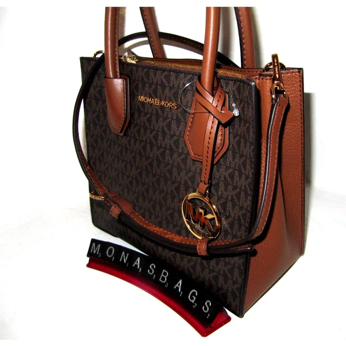 Michael Kors Mercer Messenger Medium Crossbody Bag Brown Signature