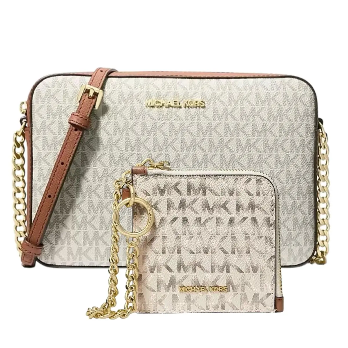 Michael Kors Jet Set Travel East West Crossbody Wallet Set Vanilla Signature