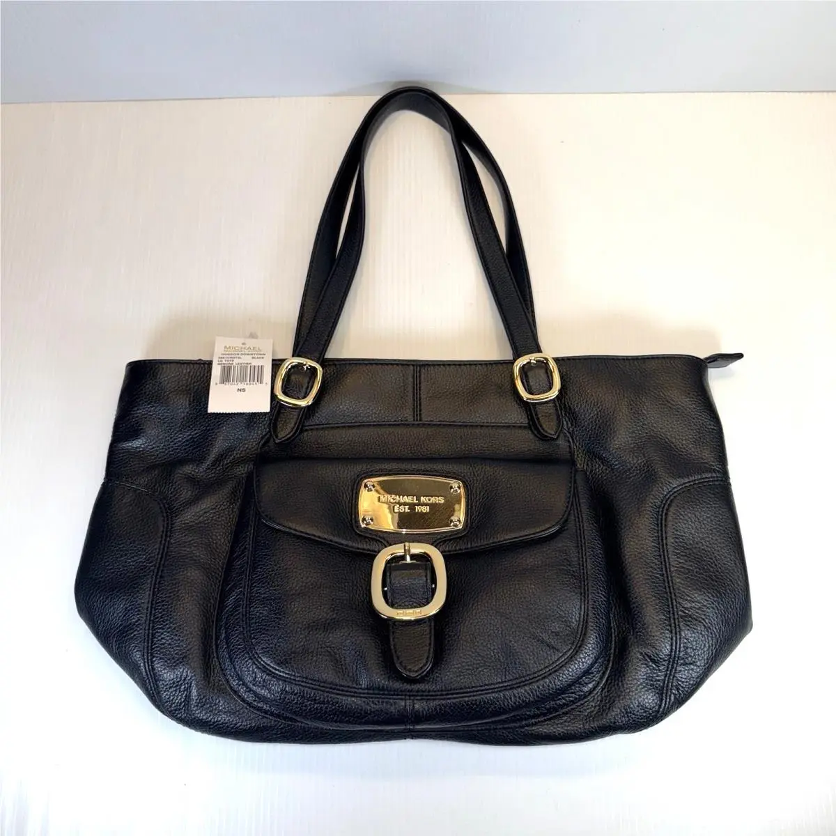 Michael Kors Women’s Hudson Downtown Handbag Black W Gold Pebbled Leather
