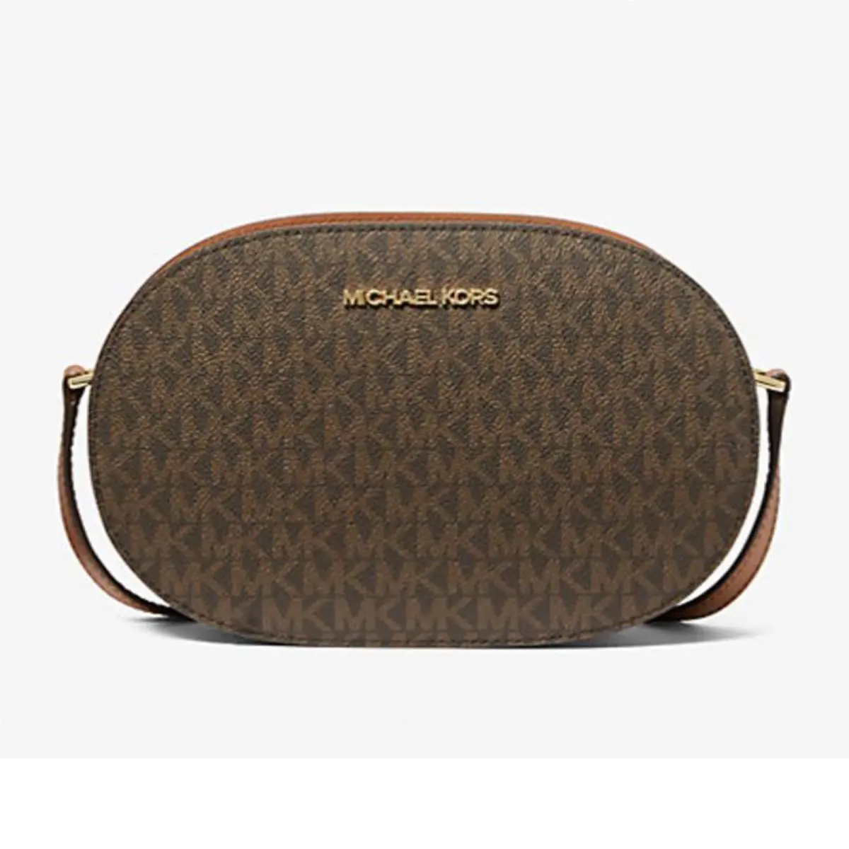 Michael Kors Jet Set Travel Medium Signature Oval Crossbody Bag Brown 35S1GTVC6B
