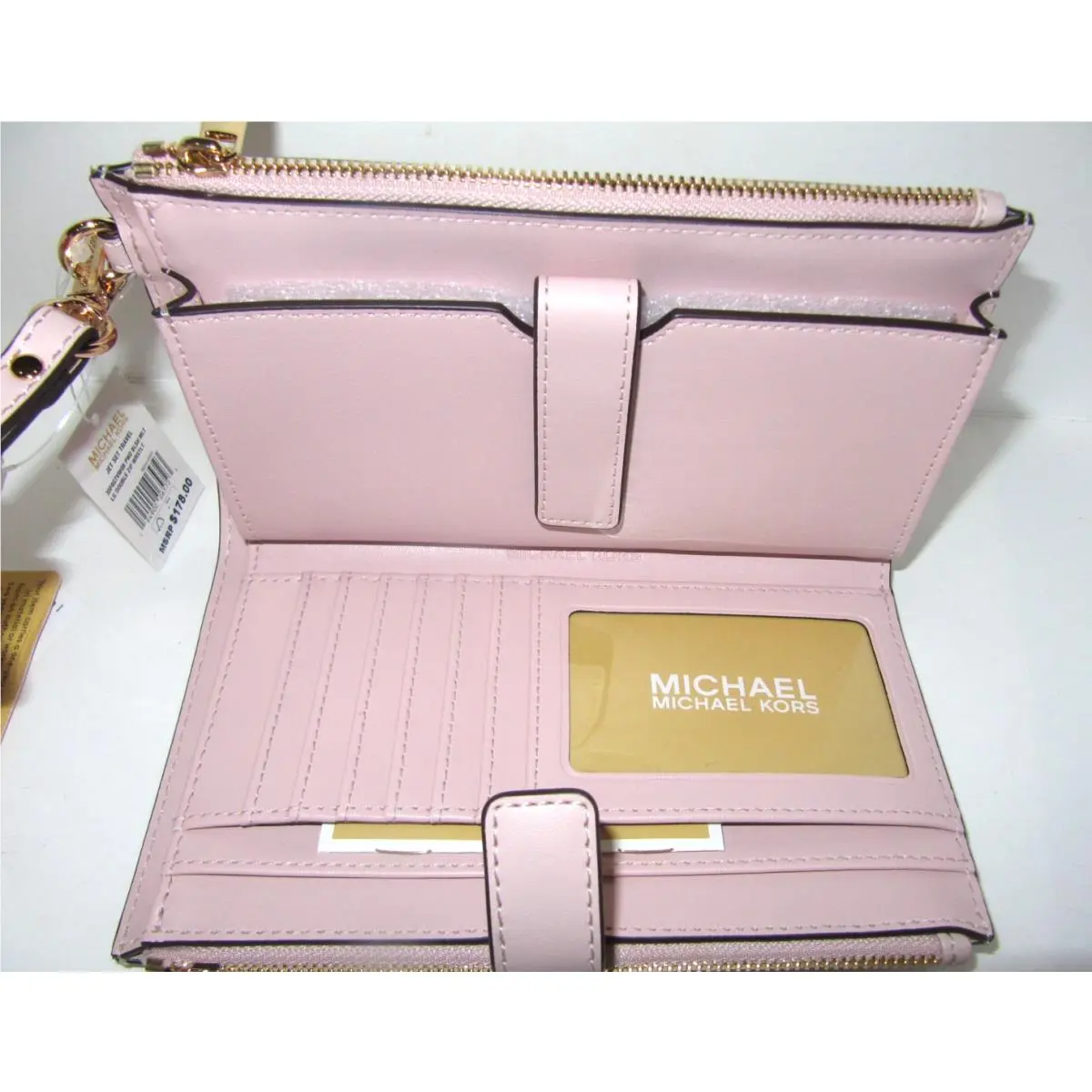 Michael Kors Jet Set Double Zip Wristlet Wallet Powder Blush Logo Phone Pocket