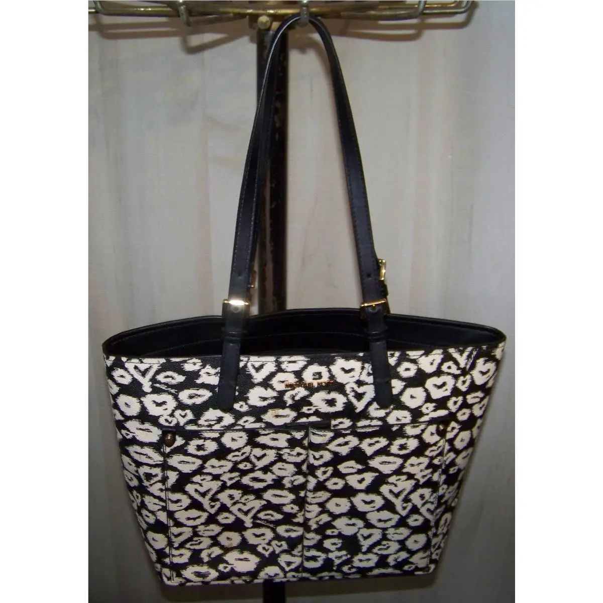 Michael Kors Jet Set Travel Medium Double Pocket Tote Shoulder Bag Black Multi