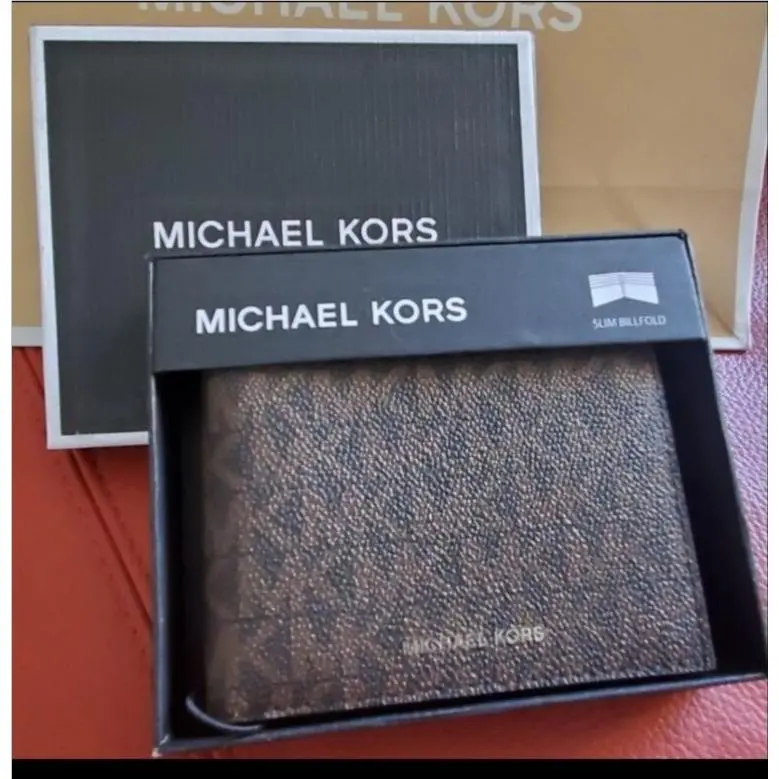 Michael Kors Andy Slim Billfold Bi Fold Card Leather Mens Card Wallet Brown
