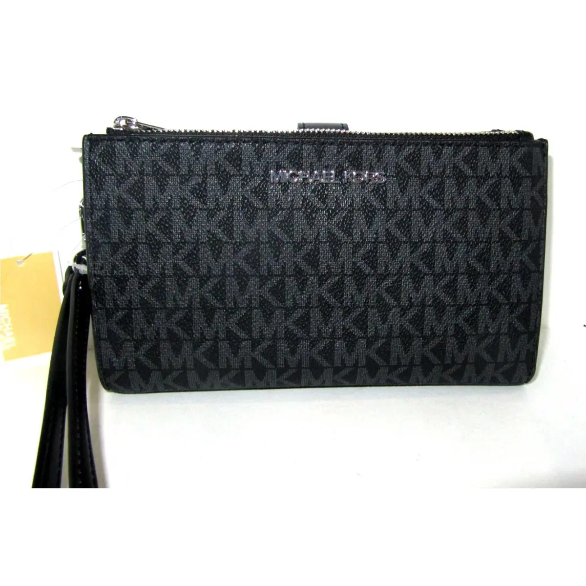 Michael Kors Jet Set Double Zip Wristlet Wallet Black Logo Phone