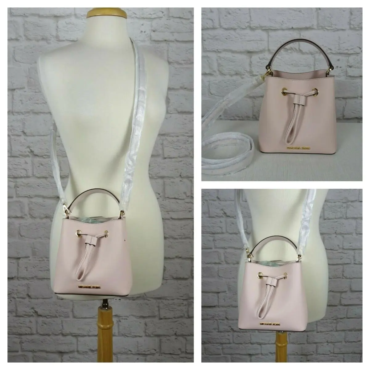 Michael Kors Suri Small Crossbody Bucket Bag Powder Blush Saffiano Leather