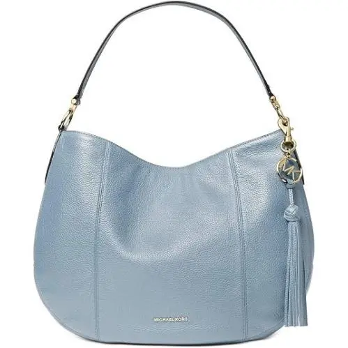 Michael Kors Brooke Large Pebbled Leather Womens Shoulder Bag Soft Blue - Handle/Strap: Blue, Hardware: Gold, Exterior: Blue