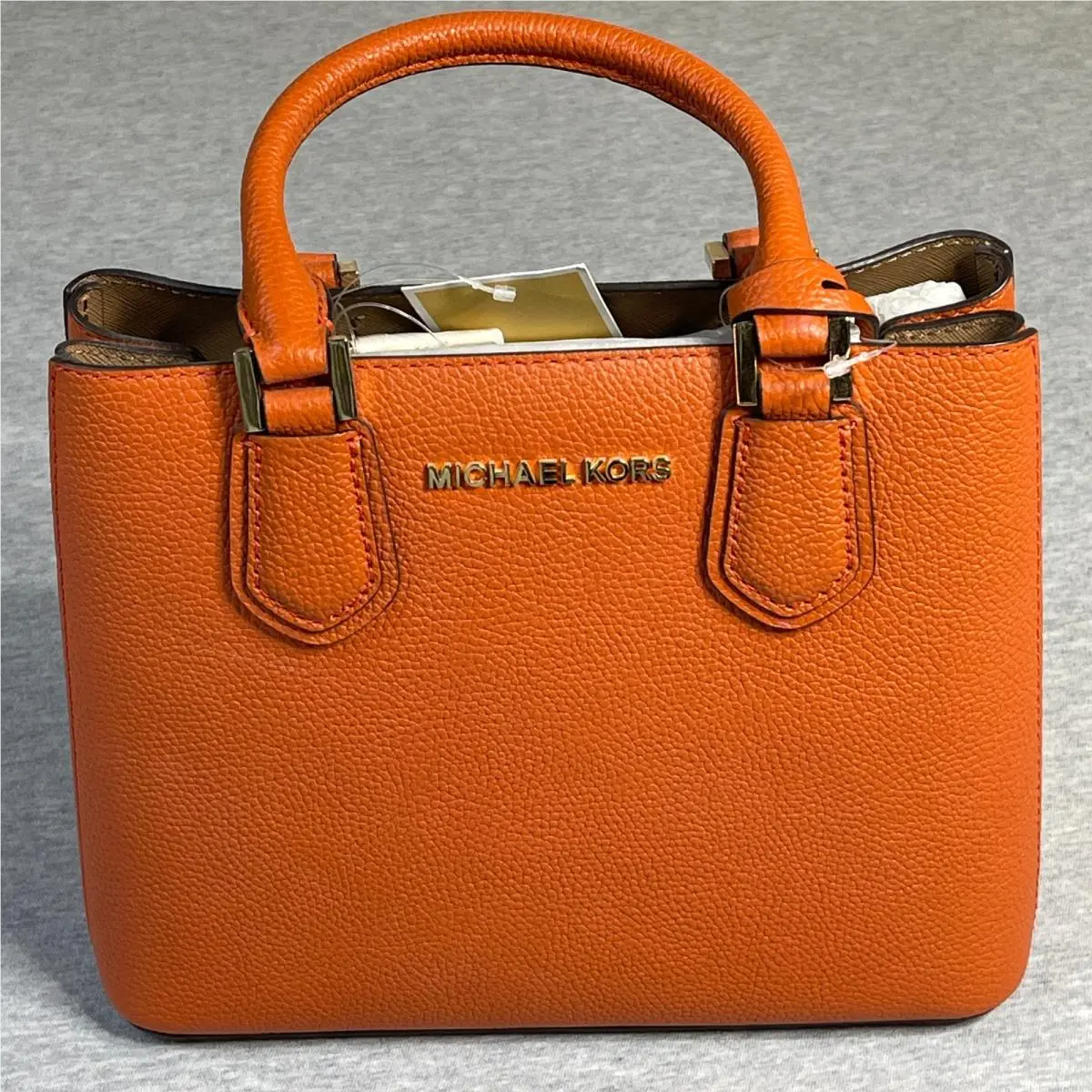 Michael Kors Adele MD Messenger Bag Persimmon Orange Leather Satchel 35T8GAF