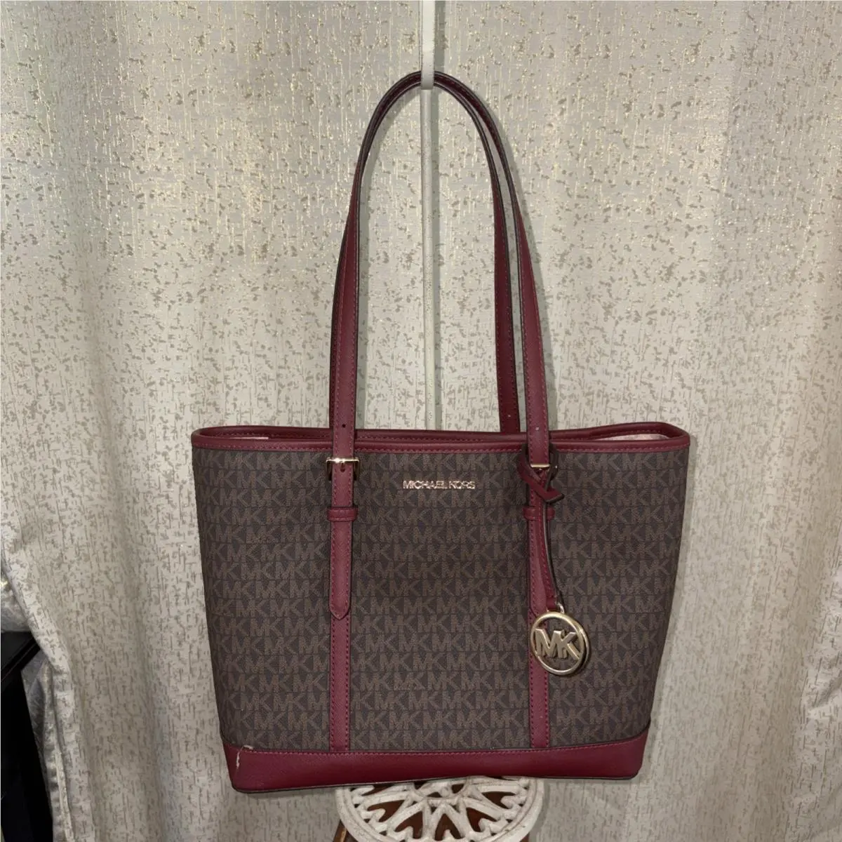 Burgandy Brown Medium Tote MK Signature by Michael Kors