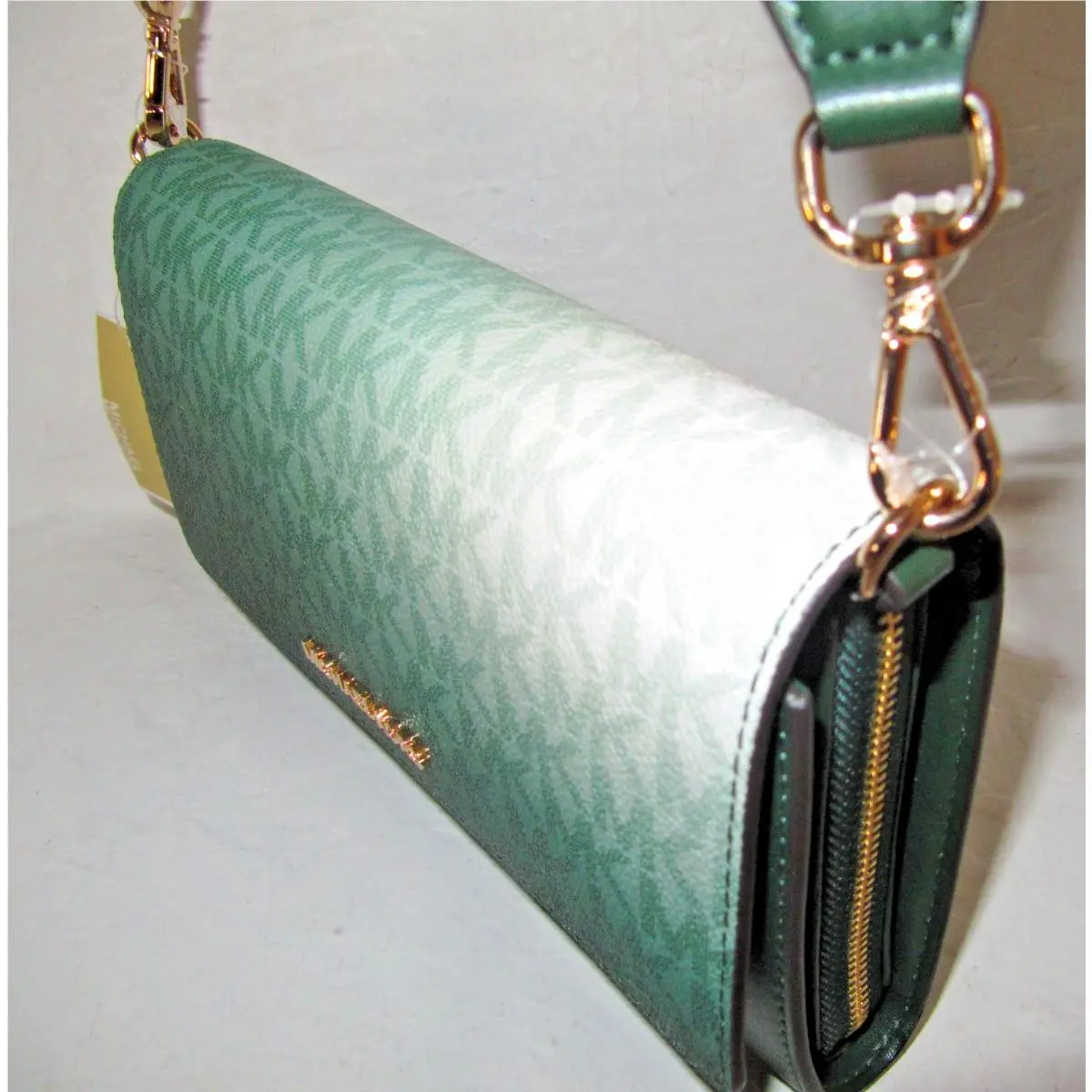 Michael Kors Jet Set Signature Large ZA Crossbody Wallet Bag Moss Green 228