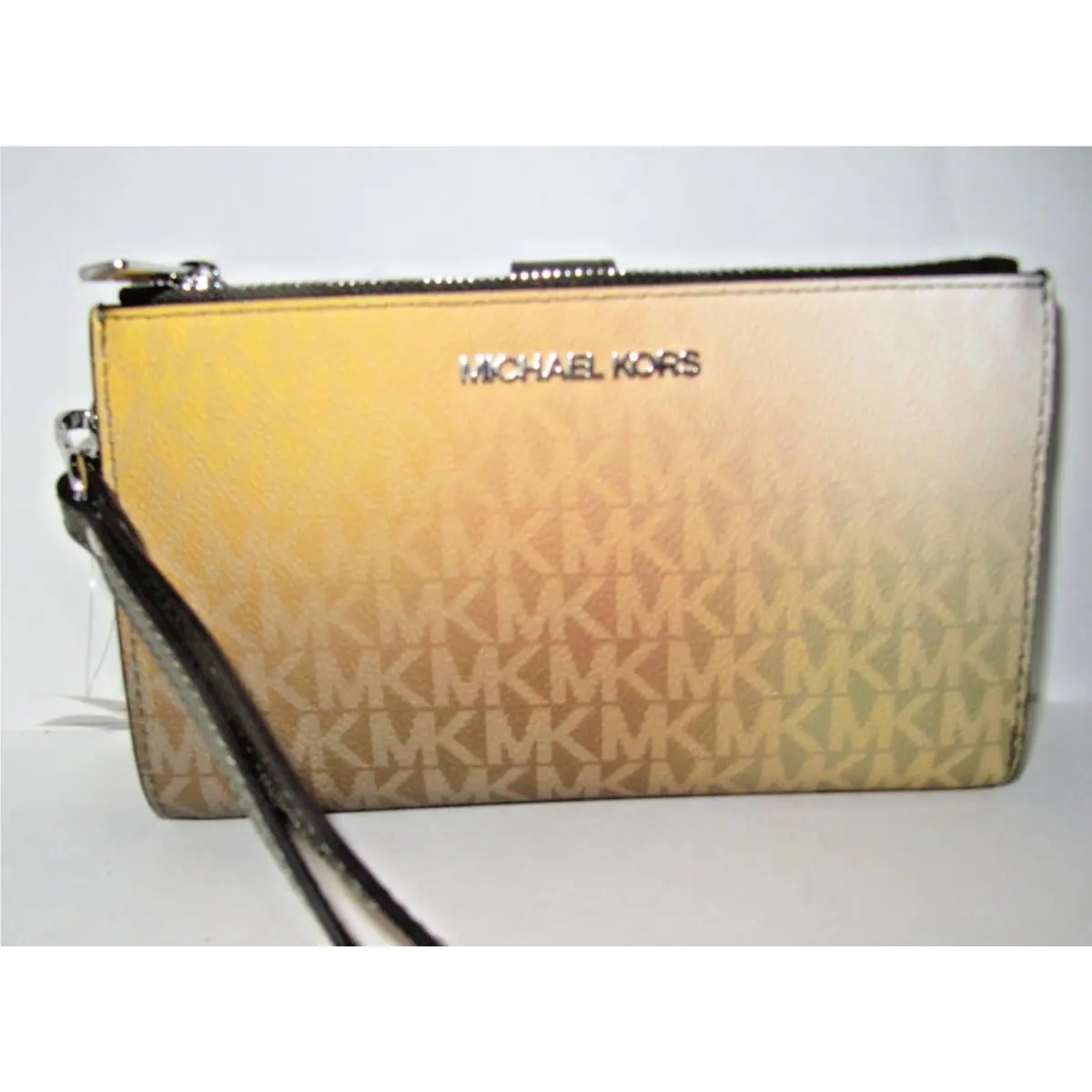Michael Kors Jet Set Double Zip Wristlet Wallet Olive Multi Logo Phone