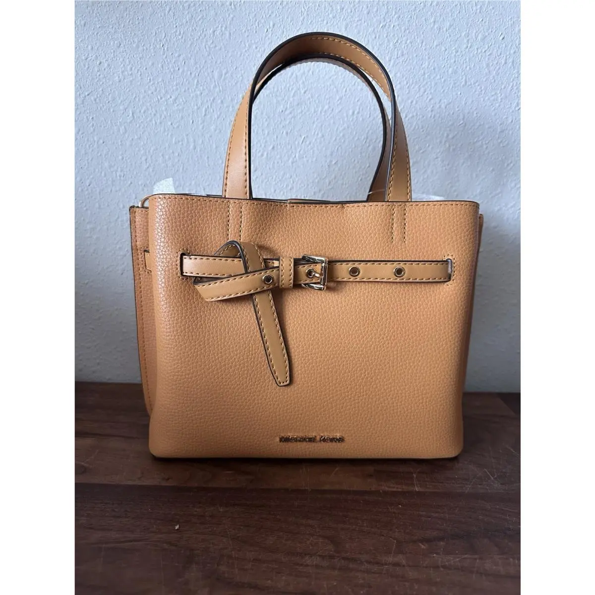 Michael Kors Emilia Small Pebbled Leather Satchel Cider Mustard Brown Crossbody