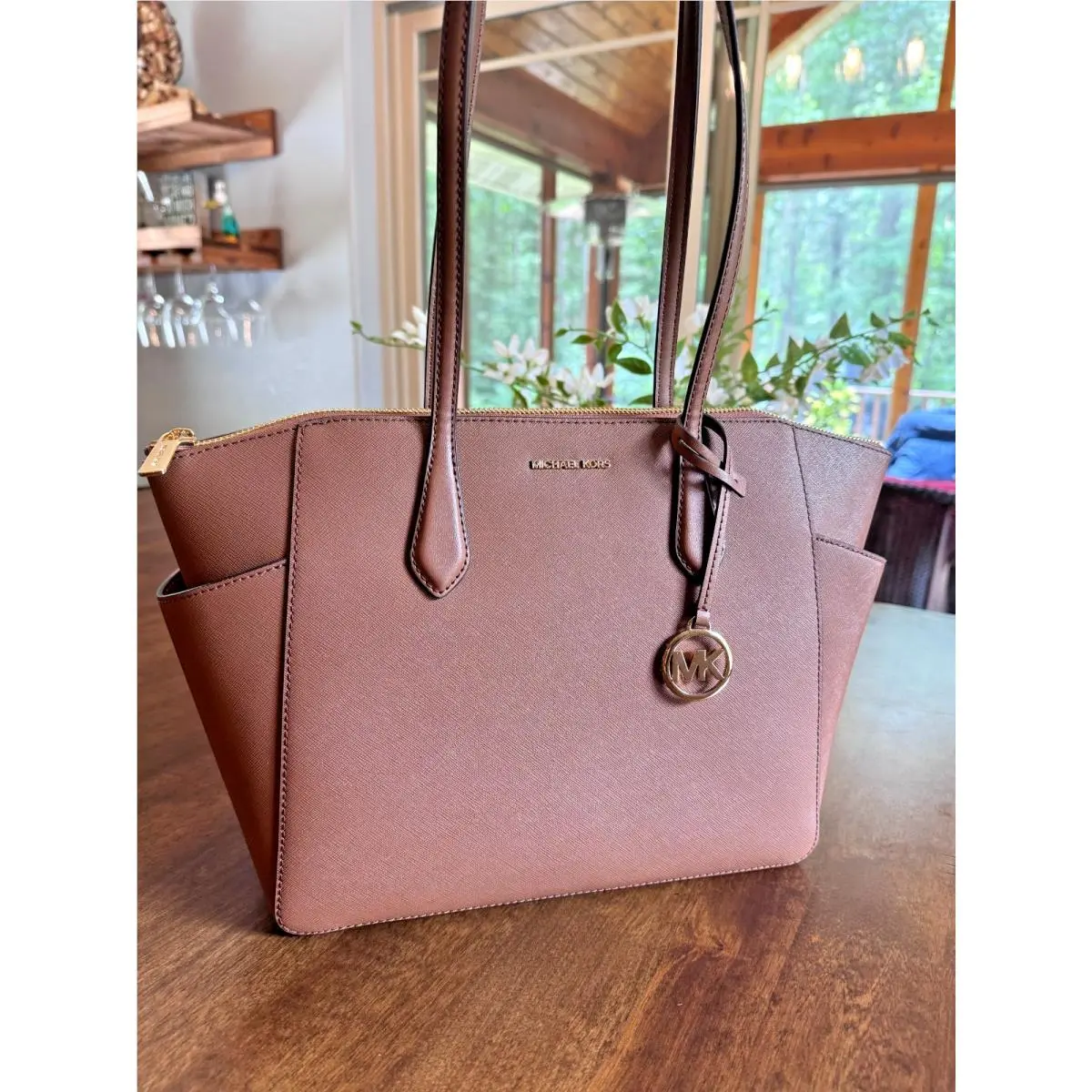 Michael Kors Marilyn Medium Zip Tote Leather Shoulder Purse MK Luggage