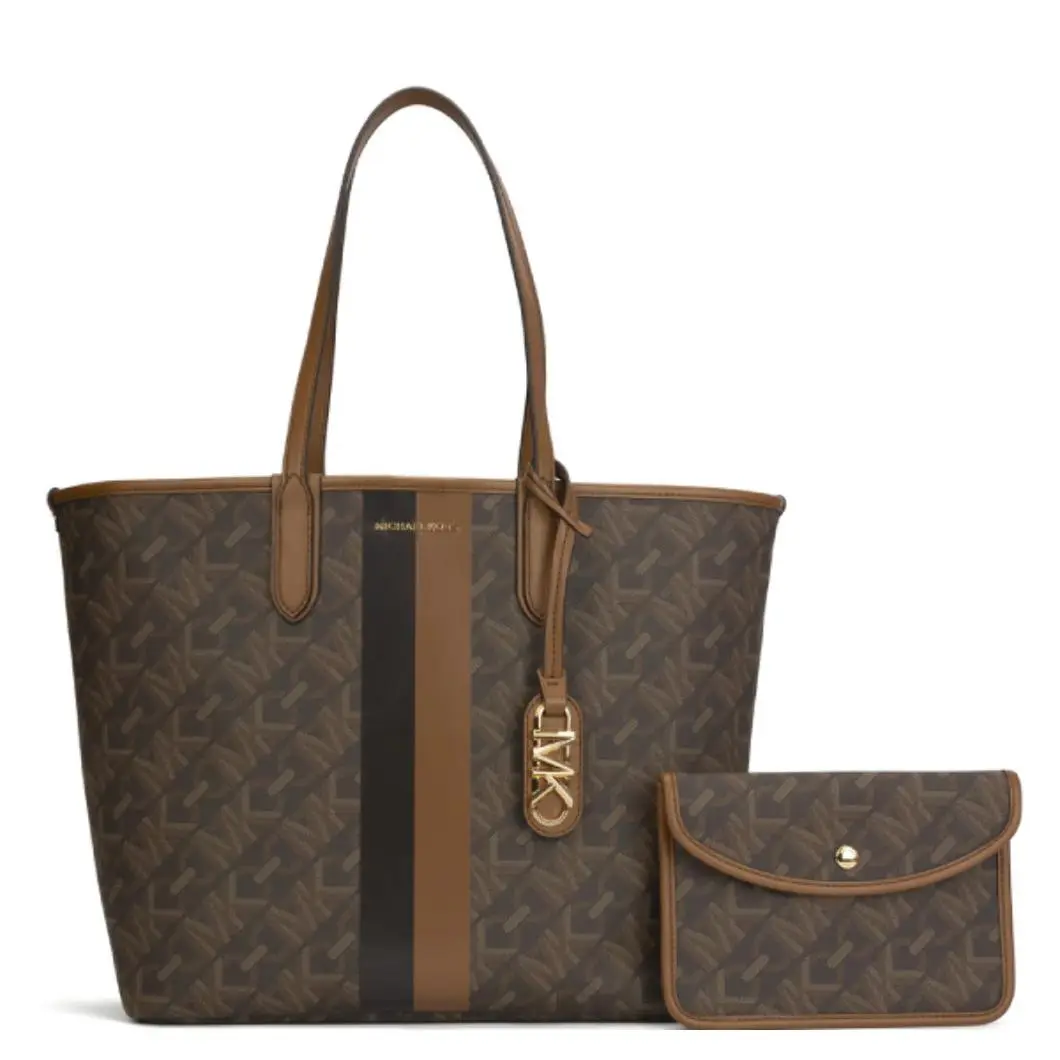 Michael Kors Eliza Logo Leather Large Tote Bag - Brown