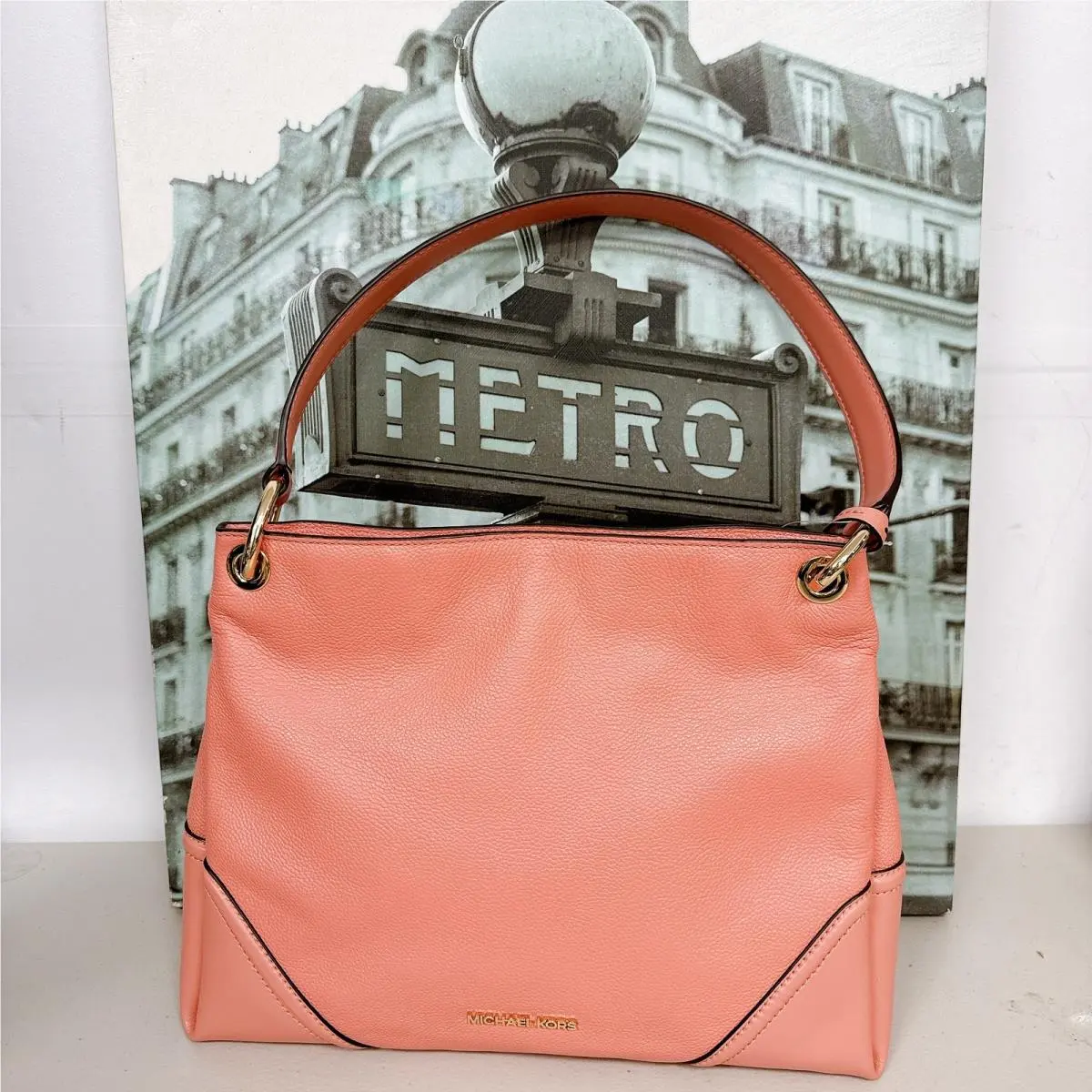 Michael Kors 35T9GNIL2L Nicole Medium Shoulder Handbag Leather Bag Peach