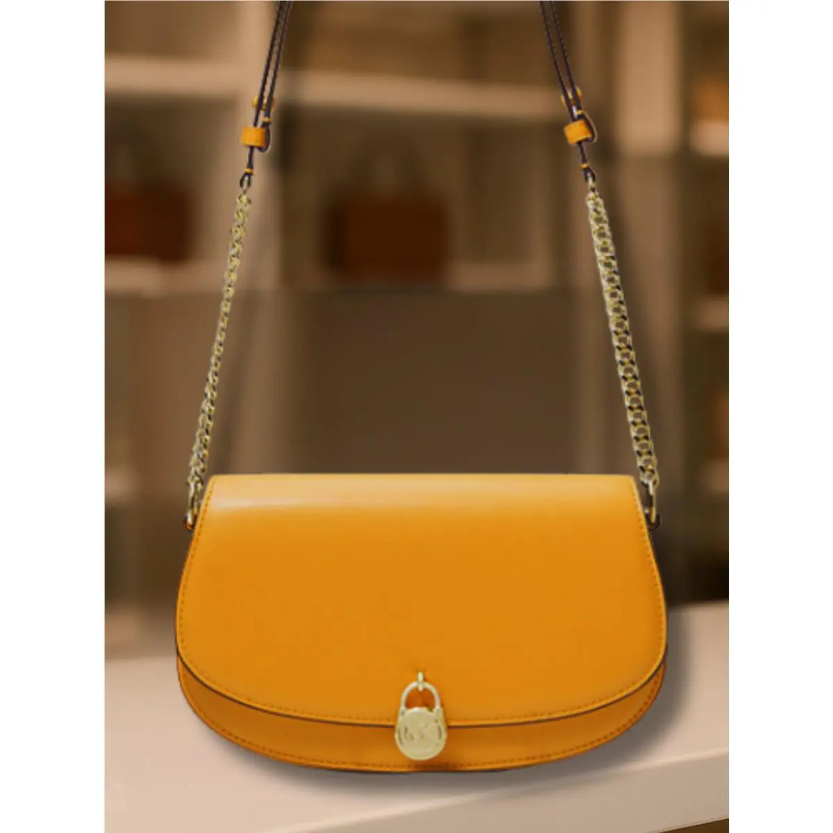 Michael Kors Mila Leather Medium Messenger Shoulder Sling Bag Pop Orange Handbag