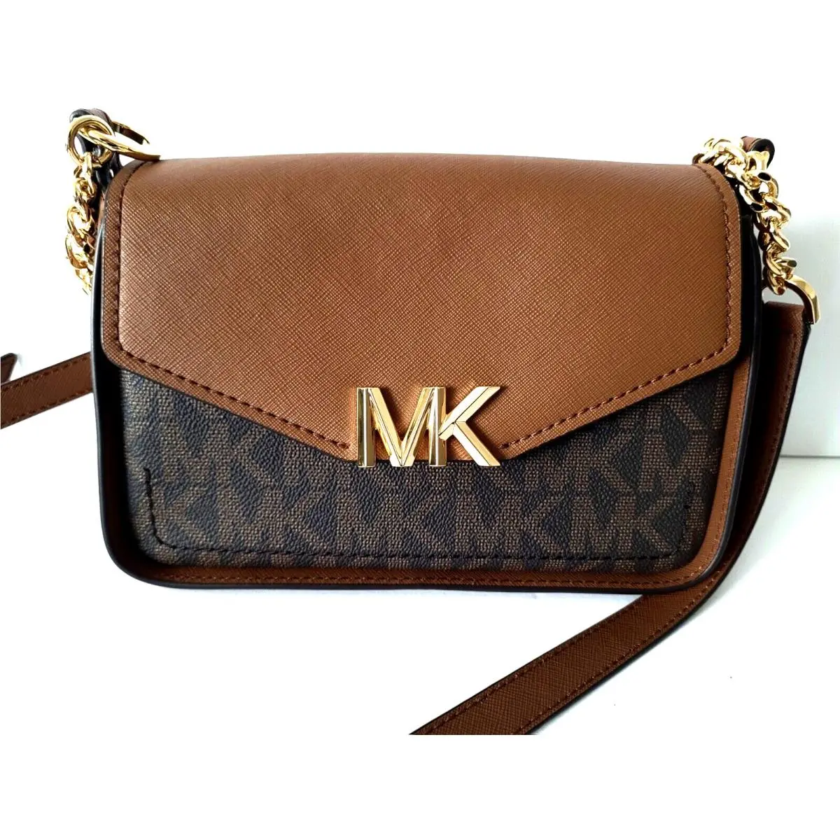 Michael Kors Sylvia Flap Shoulder Crossbody Purse Luggage Brown