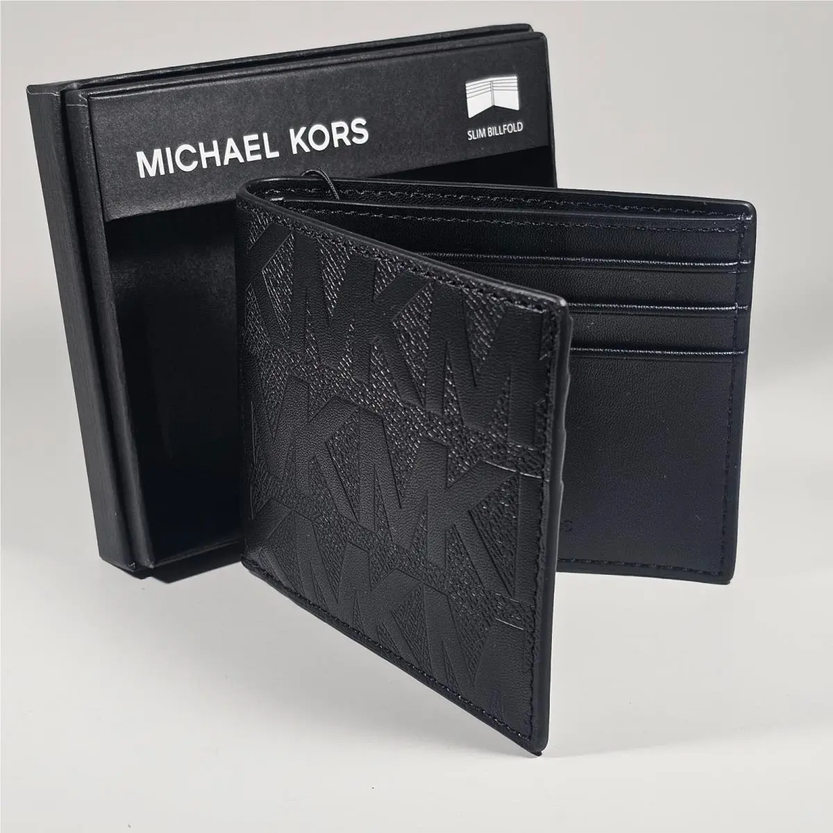 Michael Kors Men`s Andy Bifold Black MK Canvas Slim Billfold Wallet 86F5SANF5O