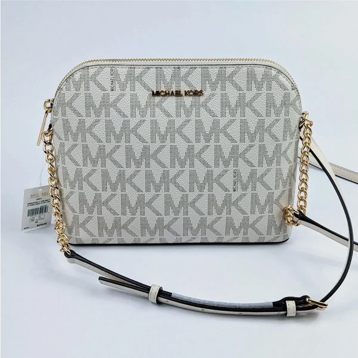 Michael Kors Cindy Large Dome White Crossbody Logo Purse W/key Fob