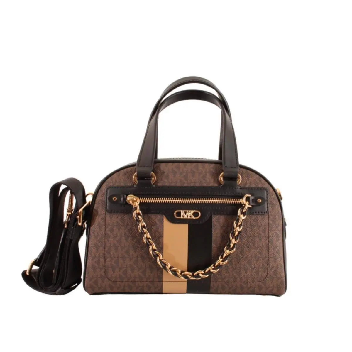 Michael Kors Williamsburg Small MK Logo Satchel Handbag Brown Camel Gold
