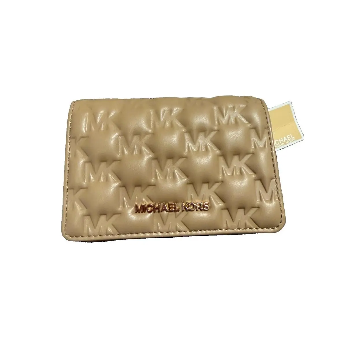 Michael Kors Camel Jet Set Quilted MK Logo Medium Slim Bifold Wallet