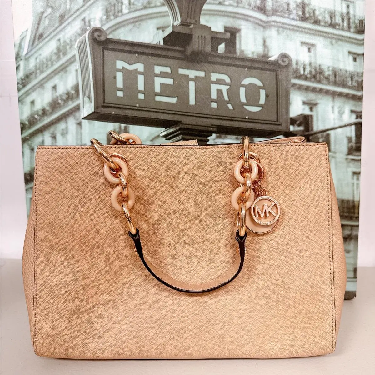 Michael Kors 30T5TCYS2L Cynthia Medium Leather Satchel Handbag Blush