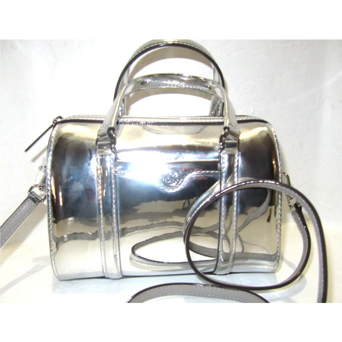 Michael Kors Jet Set Small Metallic Duffle Crossbody Bag Silver 328