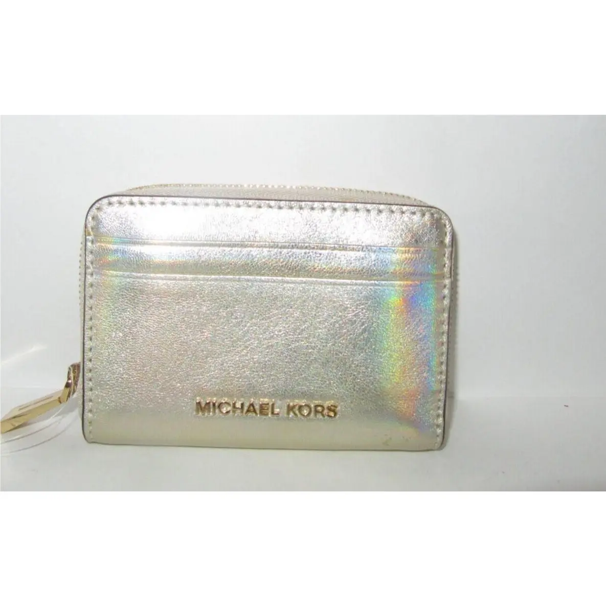 Michael Kors Money Pieces Card Card Case Zip Around Pale Gold Leather NWT$68