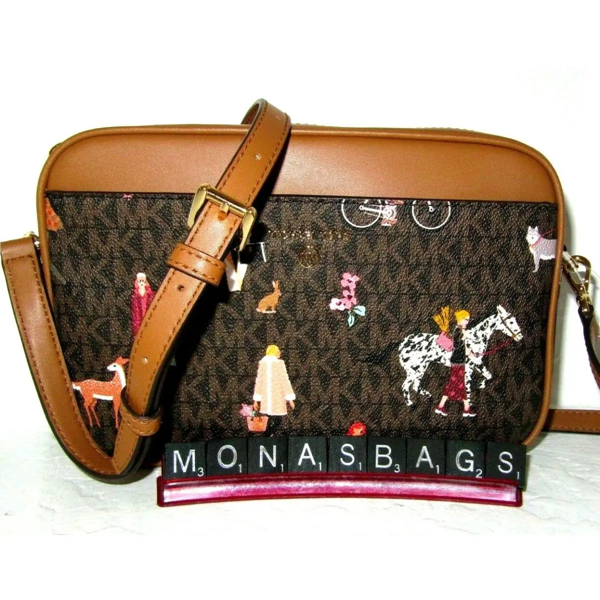 Michael Kors Jet Set Large EW Country Girls Camera Crossbody Bag Brown Logo
