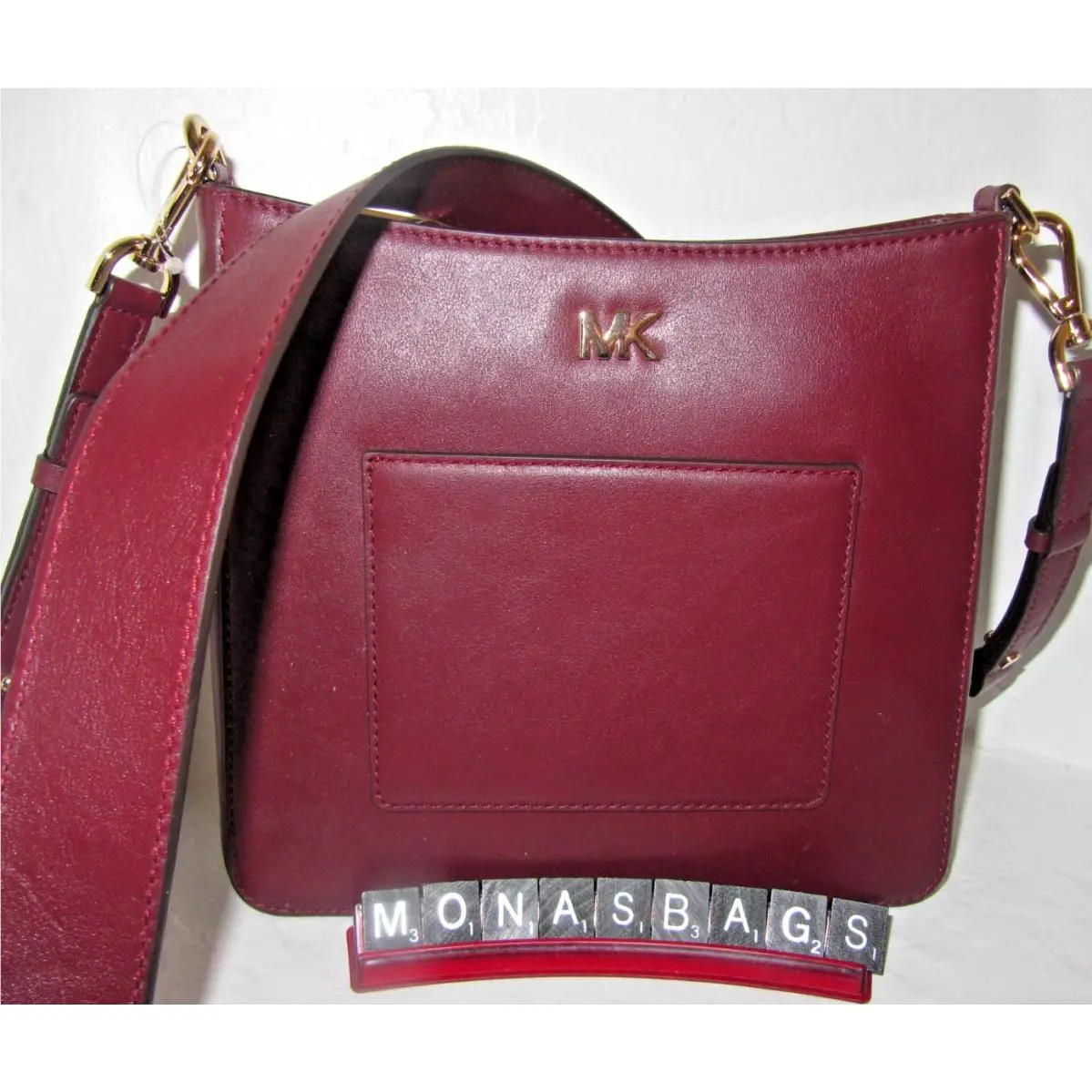 Michael Kors Gloria Swing Pack Oxblood Leather Pocket Crossbody Handbag