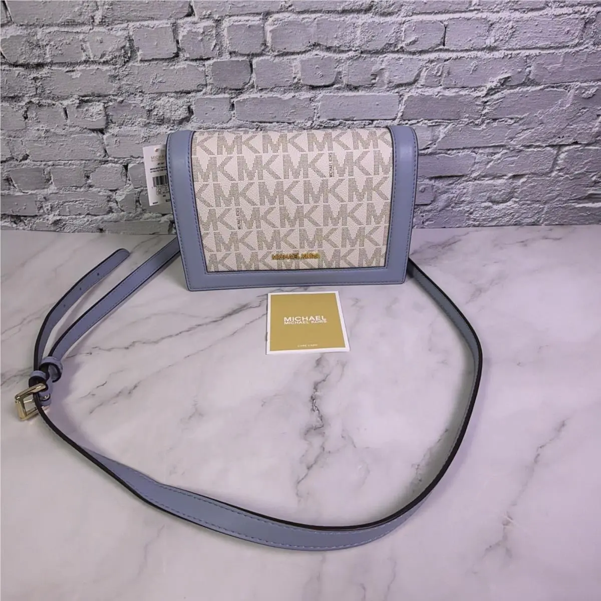 Kors Jet Set Flap Chain Signature Crossbody in Pale Blue