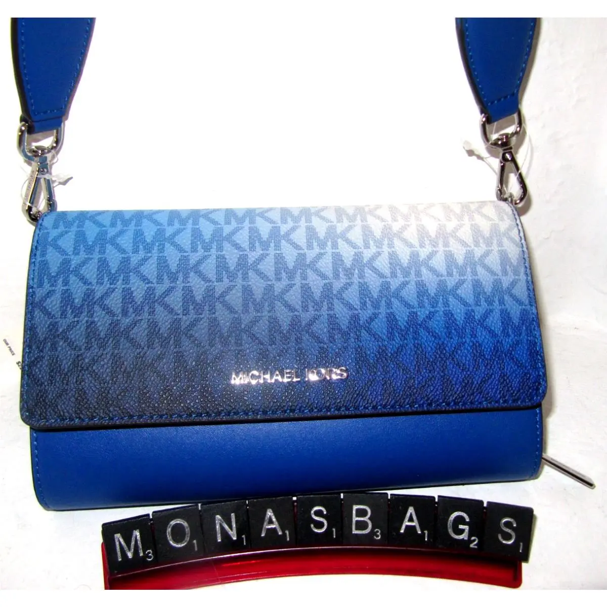 Michael Kors Jet Set Logo Large ZA Crossbody Wallet Bag Galaxy Blue 228
