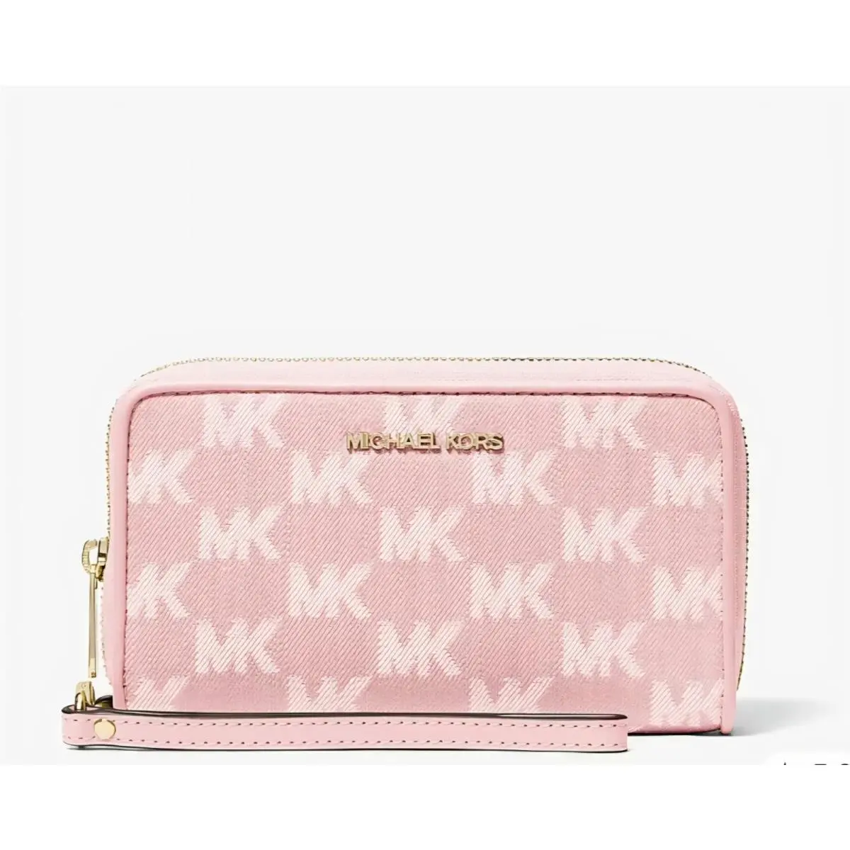 Michael Kors MK Jet Set Travel Large Logo Jacquard Blush Denim Phone Wallet