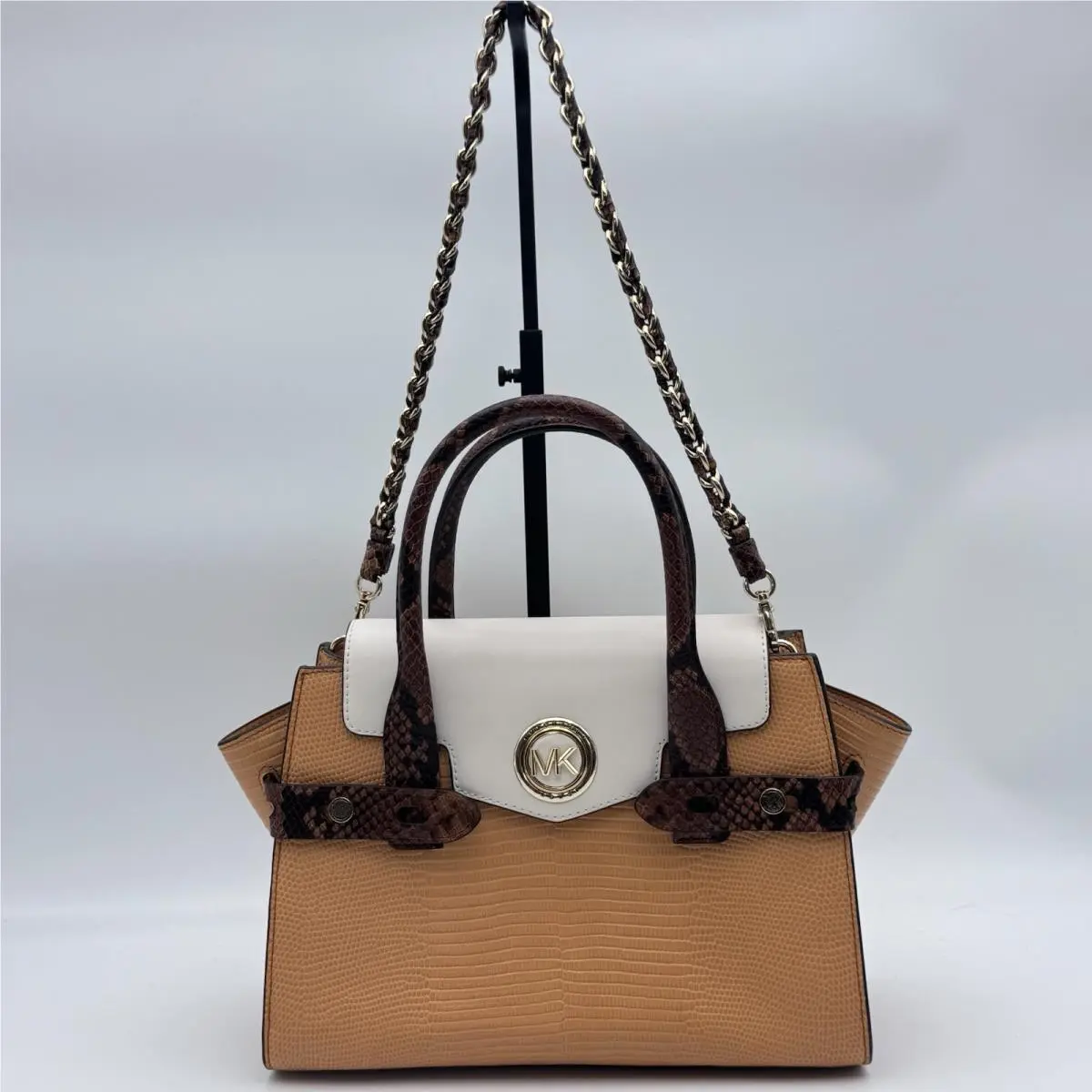Michael Kors Carmen Exotic Satchel Bag Cider Multi Tan Colorblock Leath