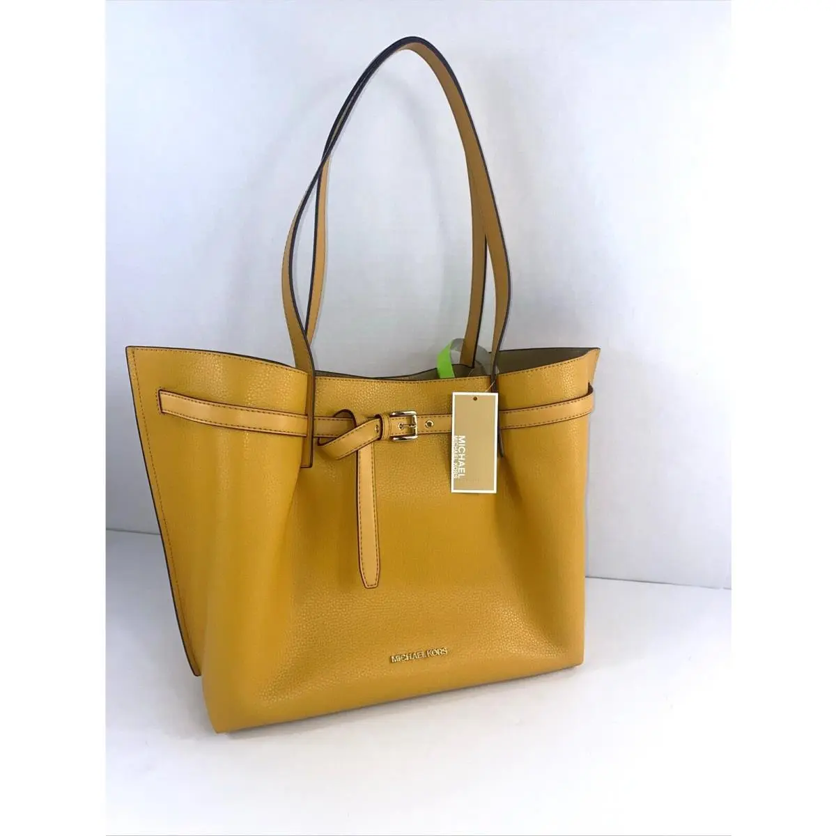 Michael Kors Emilia East West Bag Tote Pebbled Golden Rod Leather Large B2W