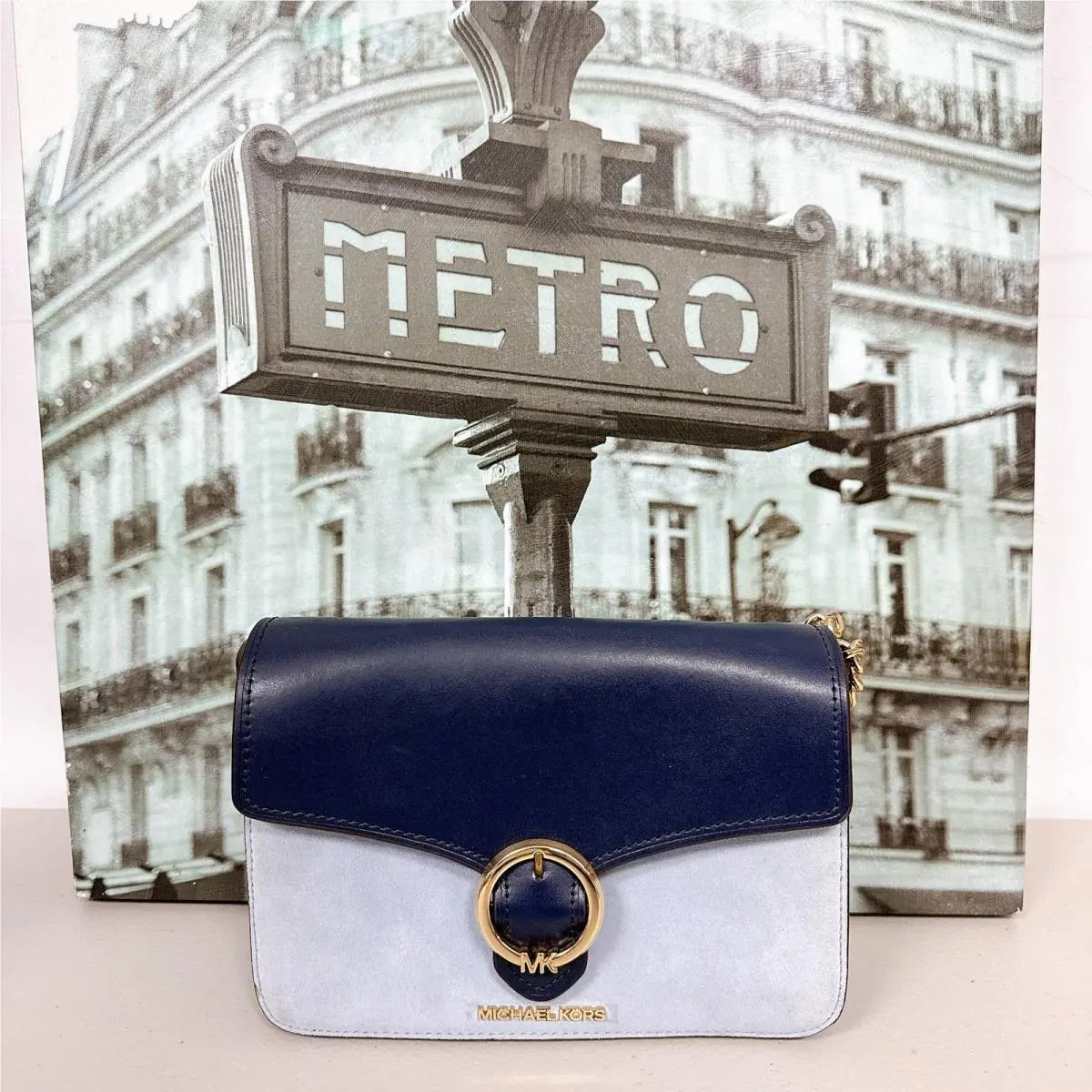 Michael Kors 35T0GW5L2S Wanda Medium Shoulder Leather Bag LT Sky Mlt