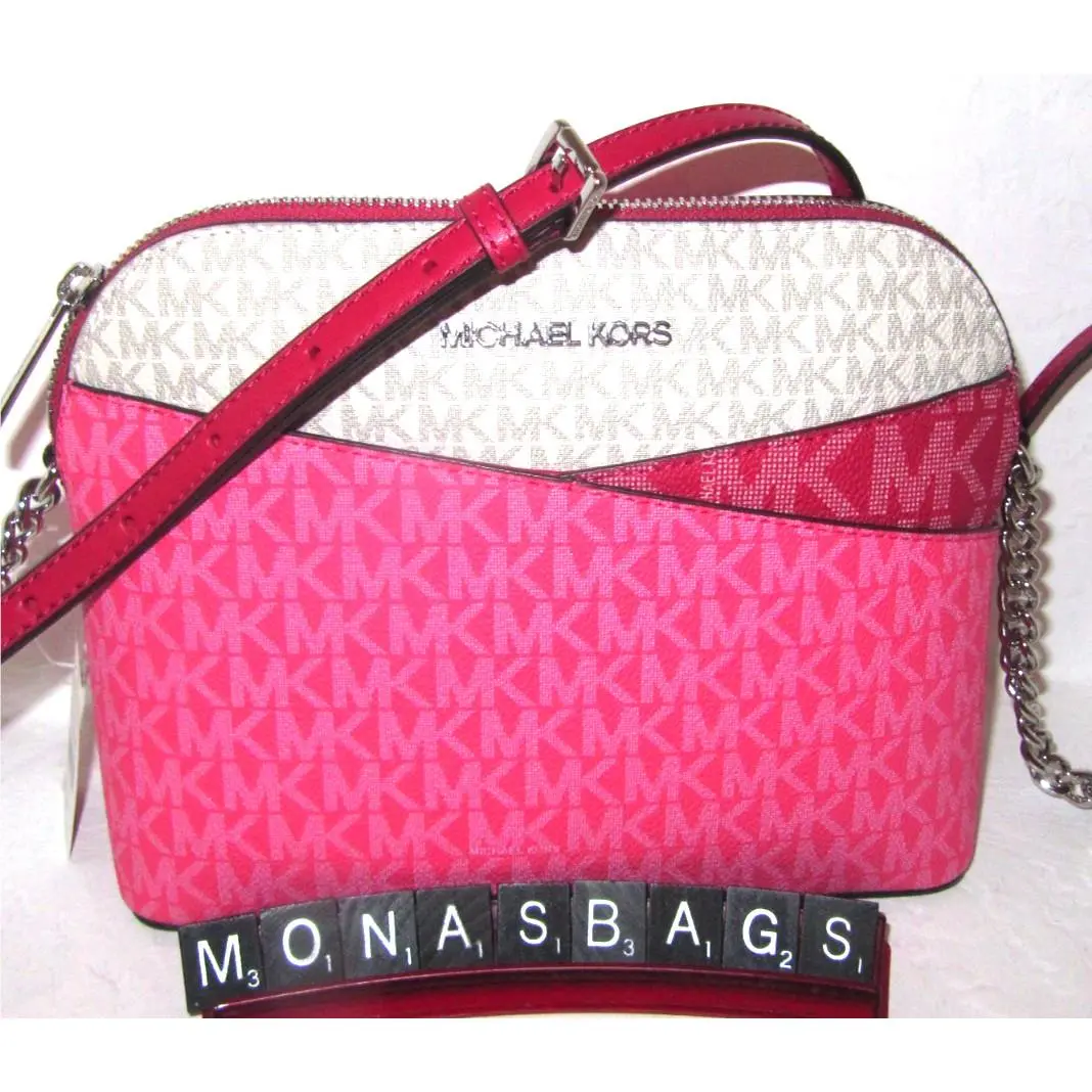 Michael Kors Jet Set Med Dome Logo Crossbody Bag Dark Raspberry Pink NWT$258