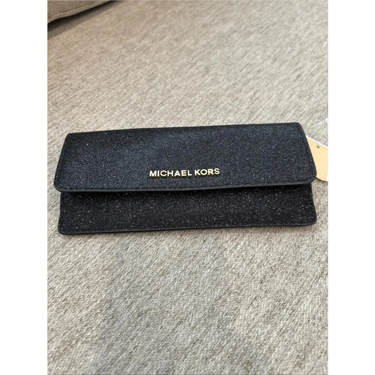 Michael Kors Giftables Long Flat Wallet Black Glitter Leather 35H8GGFE10
