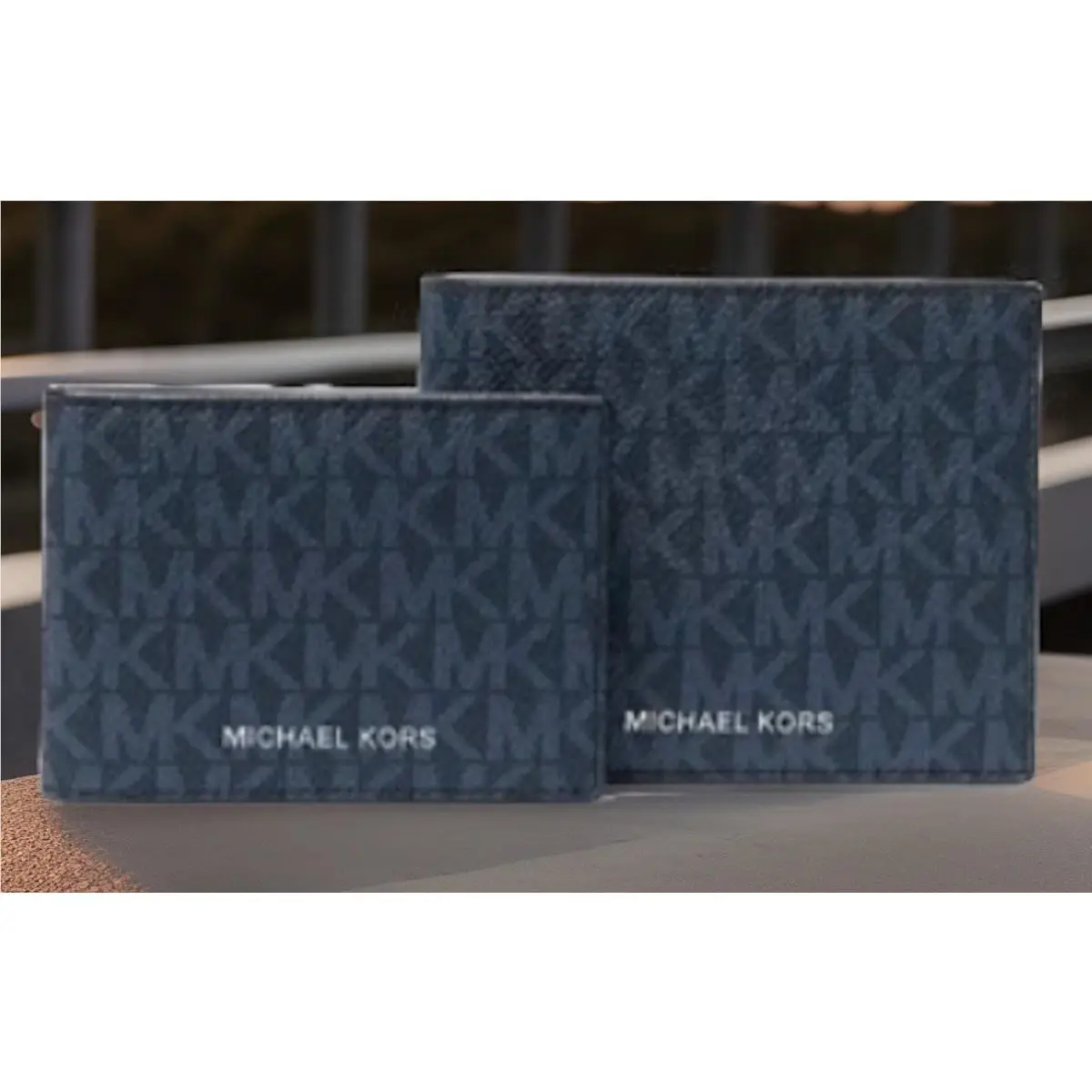 Michael Kors Men’s Cooper Logo Bifold Wallet w/ Passcase ID Window Blue/black