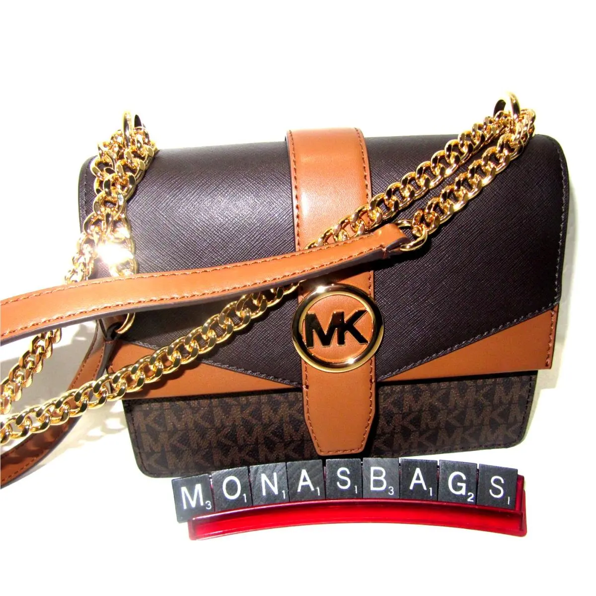 Michael Kors Greenwich Flap Crossbody Handbag Brown Multi Color Bag