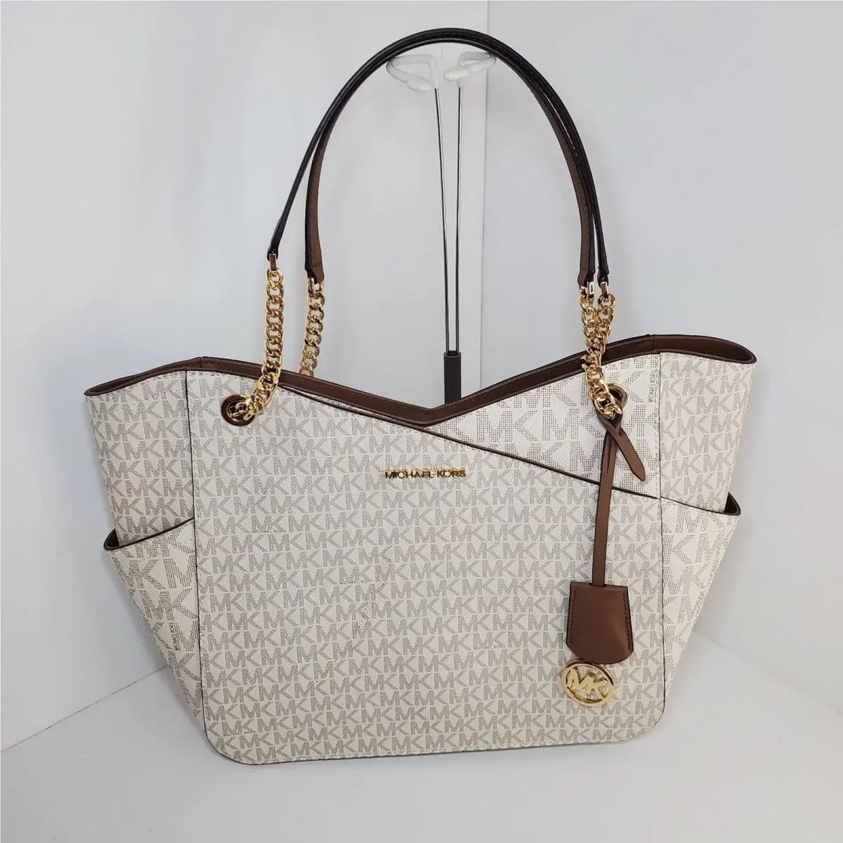 Michael Kors Saffiano Jet Set Logo Large Chain Shoulder Bag Designer Purse