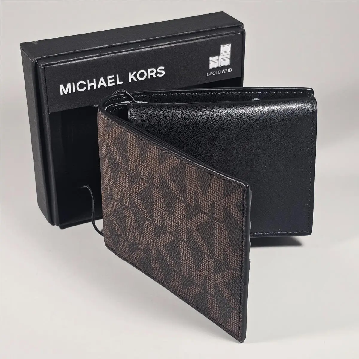 Michael Kors Men`s Jet Set Bifold Brown Black MK Canvas Slim Wallet 86F5SMNE6B