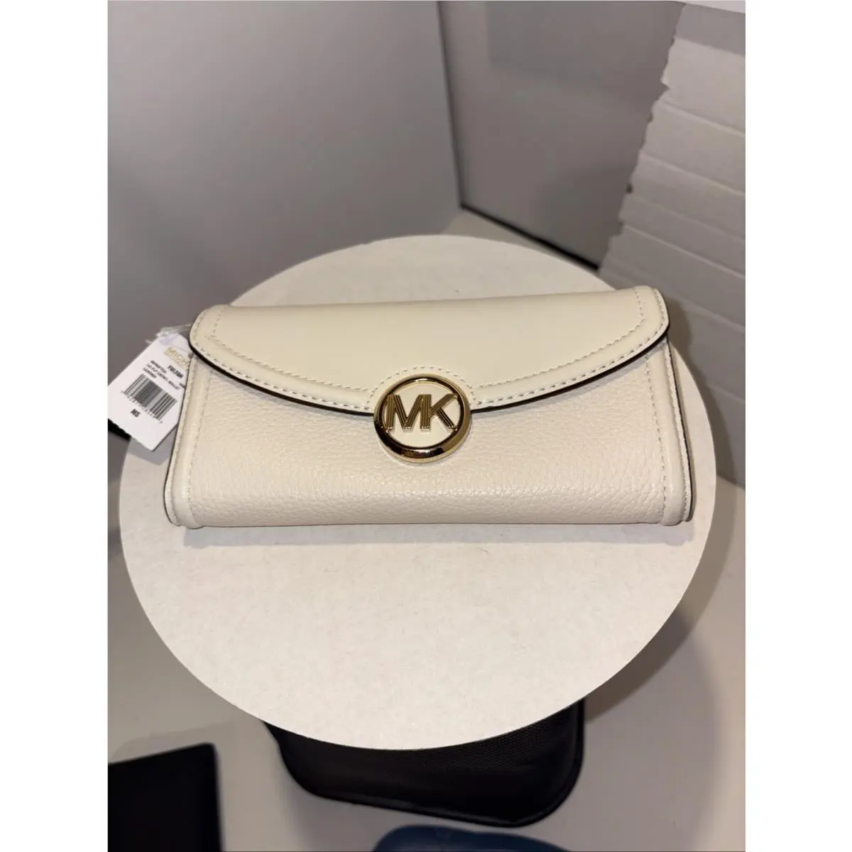 Michael Kors Fulton Flap Continental Wallet in Optic White Pebbled Leather