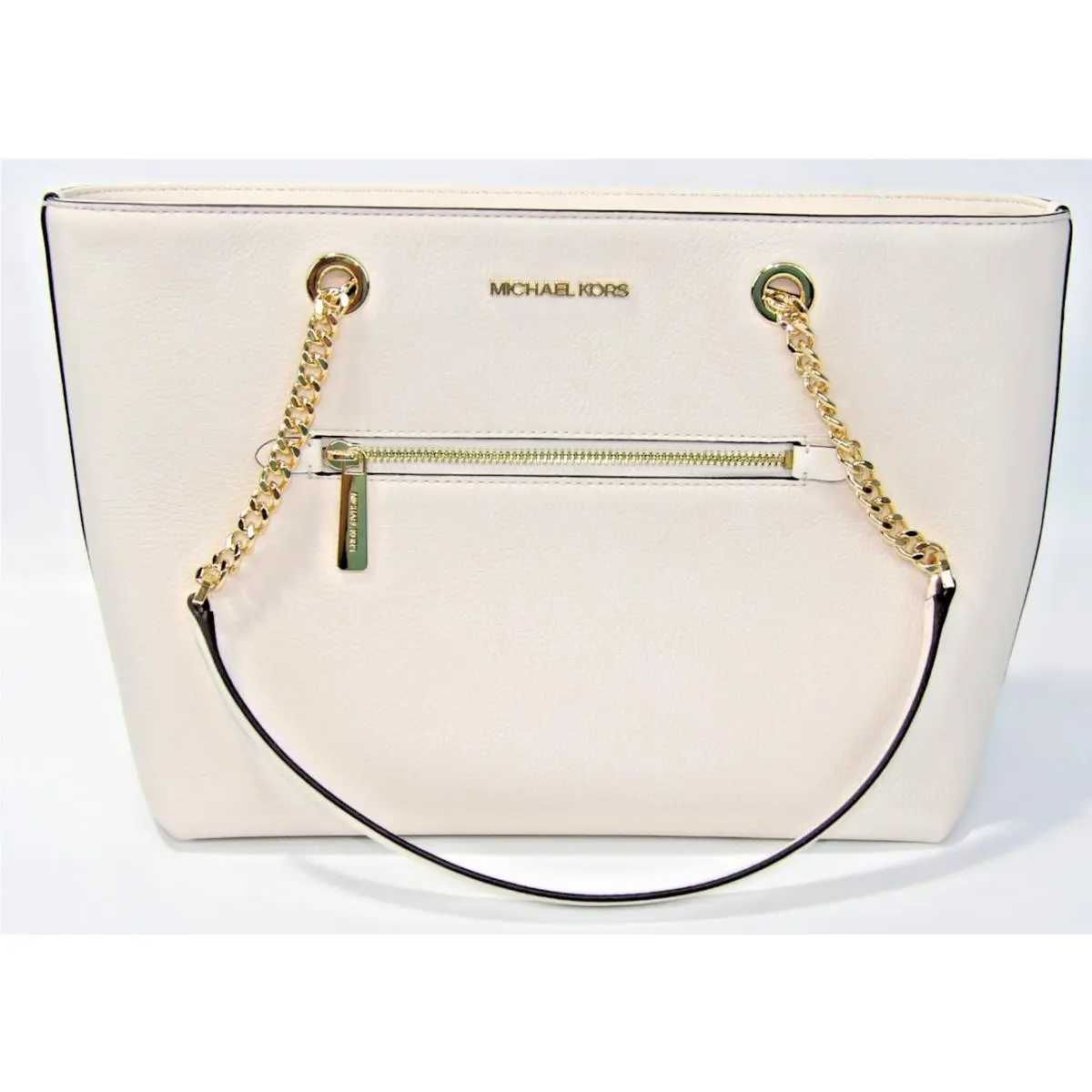 Michael Kors Jet Set Pebbled Leather Chain Tote Bag Light Cream