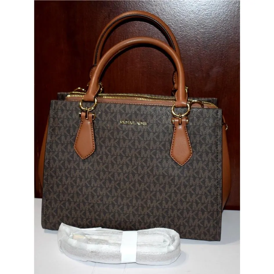 Michael Kors Marilyn Signature Medium Satchel Convertible Crossbody Brown