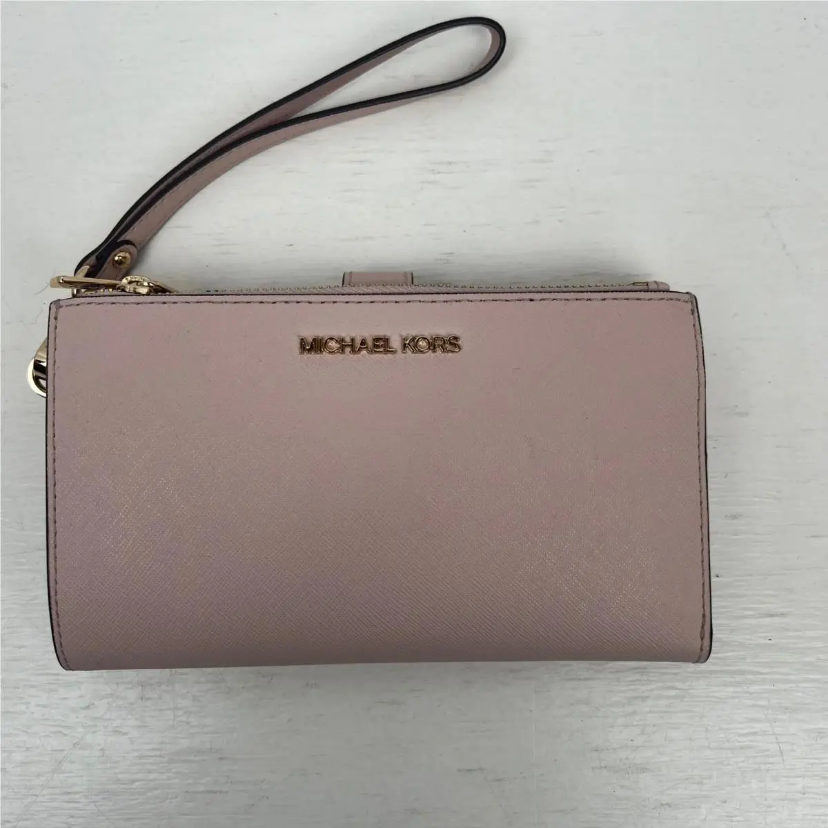 Michael Kors Jet Set Travel LG Double Zip Wristlet Powder Blush Leather