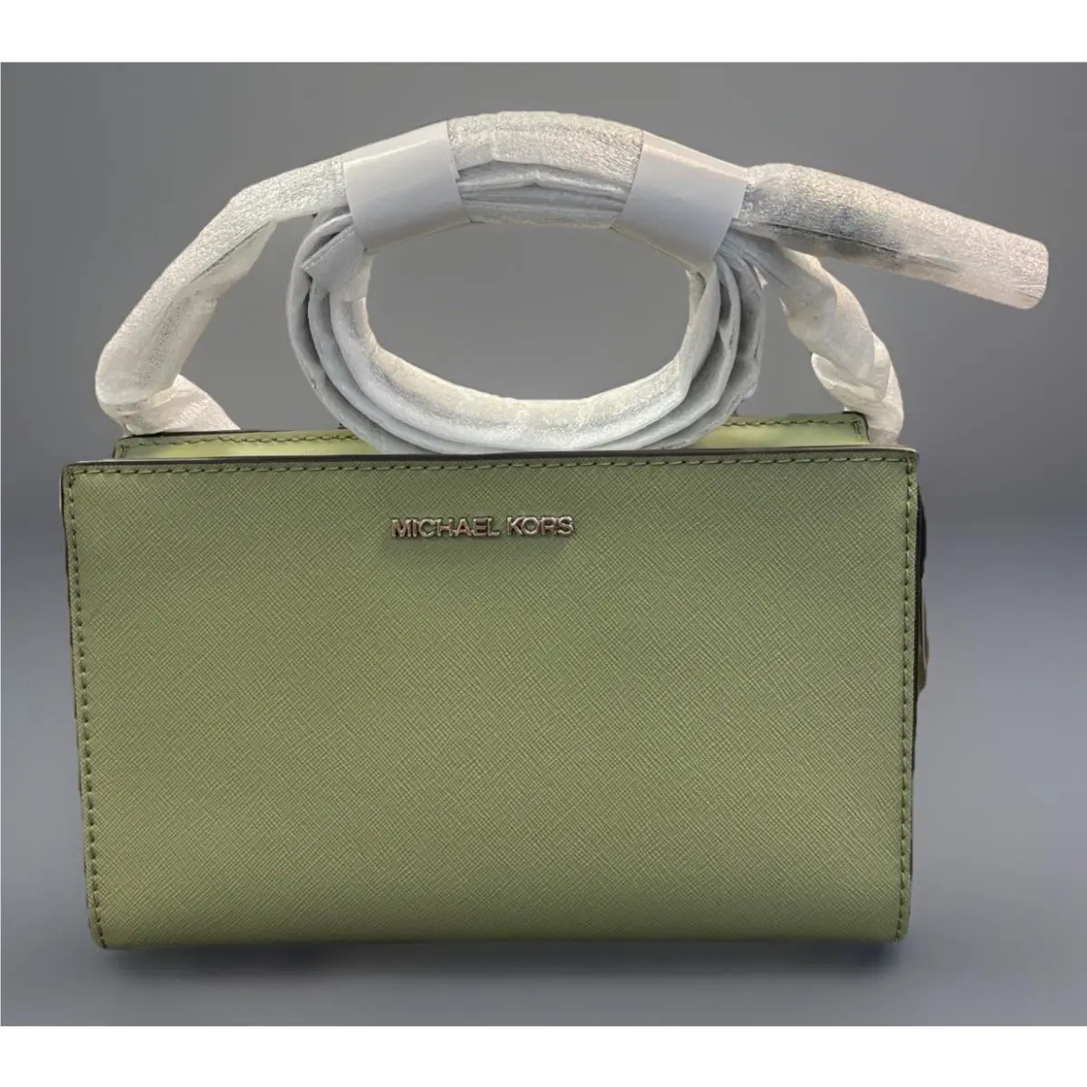 Michael Kors Womens Green Saffiano Leather Crossbody Handbag Purse